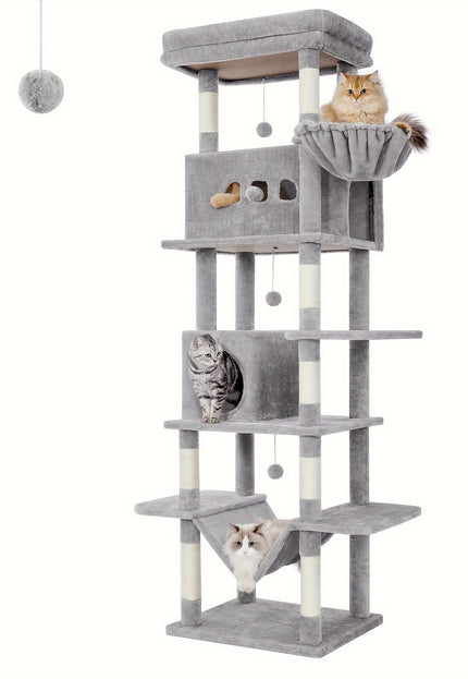 Arbre à Chat en Bois XXL Stable 210cm - Idéal Grands Chats - Poteaux Sisal & Perchoir Large (60cm)