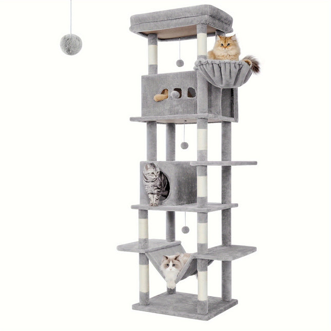Arbre à Chat en Bois XXL Stable 210cm - Idéal Grands Chats - Poteaux Sisal & Perchoir Large (60cm)