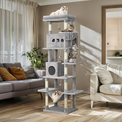 Arbre à Chat en Bois XXL Stable 210cm - Idéal Grands Chats - Poteaux Sisal & Perchoir Large (60cm)