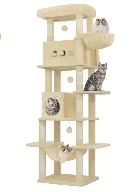 Arbre à Chat en Bois XXL Stable 210cm - Idéal Grands Chats - Poteaux Sisal & Perchoir Large (60cm)