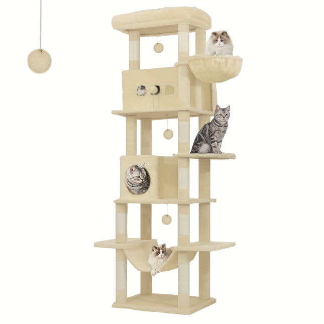 Arbre à Chat en Bois XXL Stable 210cm - Idéal Grands Chats - Poteaux Sisal & Perchoir Large (60cm)