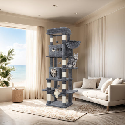 Arbre à Chat en Bois XXL Stable 210cm - Idéal Grands Chats - Poteaux Sisal & Perchoir Large (60cm)