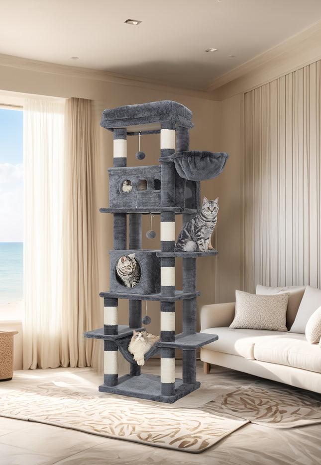 Arbre à Chat en Bois XXL Stable 210cm - Idéal Grands Chats - Poteaux Sisal & Perchoir Large (60cm)